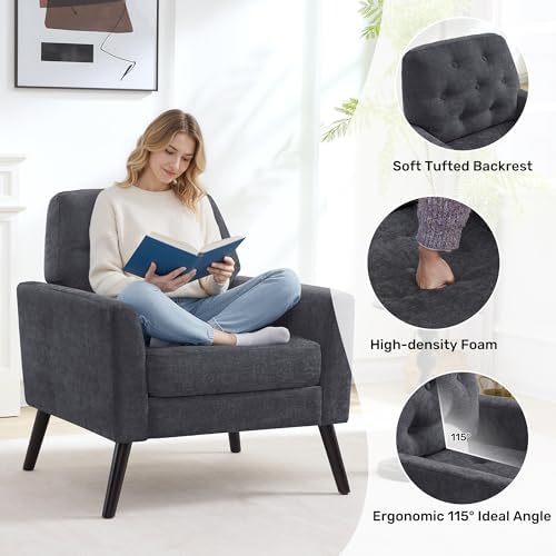Accent Chair for Living Room, Mid Century Modern Reading Chair, Upholstered A...