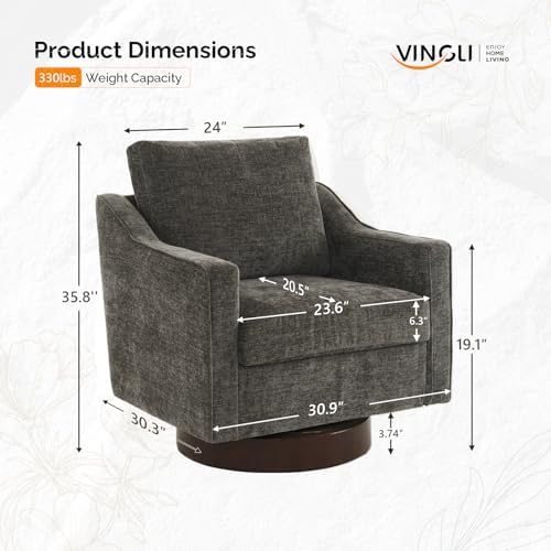 VINGLI Mid-Century Modern Swivel Accent Chair, 360°Upholstered Armchair, Home...