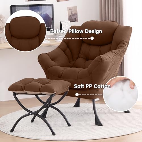 Tiita Lazy Chair with Ottoman, Comfy Reading Accent Chair, Brown