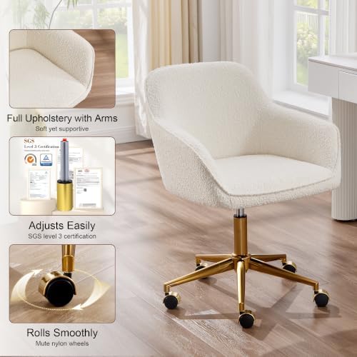 Zesthouse Modern Desk Chair with Wheels, White Swivel Vanity Chair for Girl