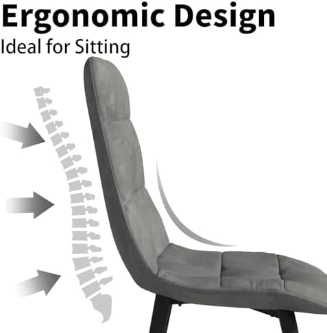 Velvet Dining Chairs Set of 4, Mid Century Upholstered Gray Dining Room Chair...