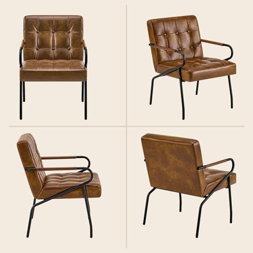Leather Accent Chairs for Living Room, Mid-Century Modern Reading Chairs for ...