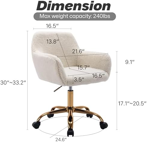 KCC Faux Fur Office Desk Chair, Comfy Swivel Armchair with Wheels, Upholstere...