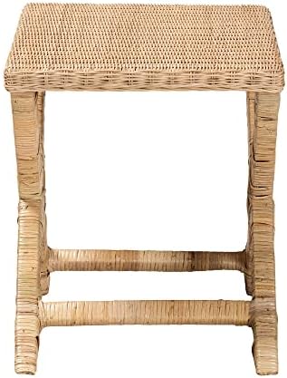 Bali & pari Farica Modern Bohemian Natural Rattan and Mahogany Accent Bench