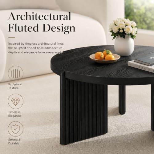 Luoxiao Round Coffee Table, 27.5" Fluted Coffee Tables for Living Room