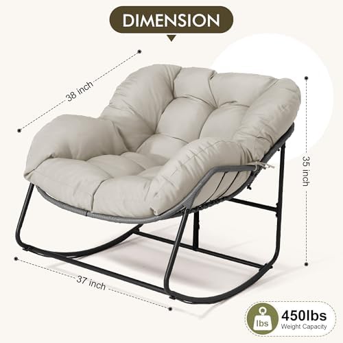 Bifanuo Oversized Egg Rocking Chair for Indoor Outdoor – All-Weather Wicker R...