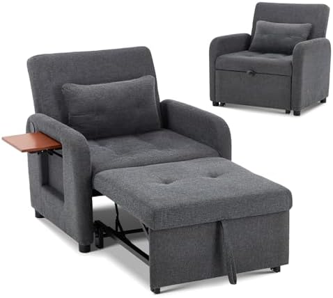 Convertible Sleeper Chair-Fabric Futon Sofa Bed, Single Sleeper Sofa, Small C...