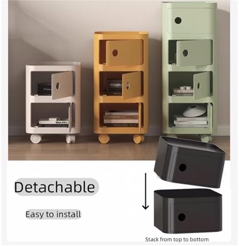 Movable Square Nightstand, Plastic Side Table with Universal Wheels, Multifun...