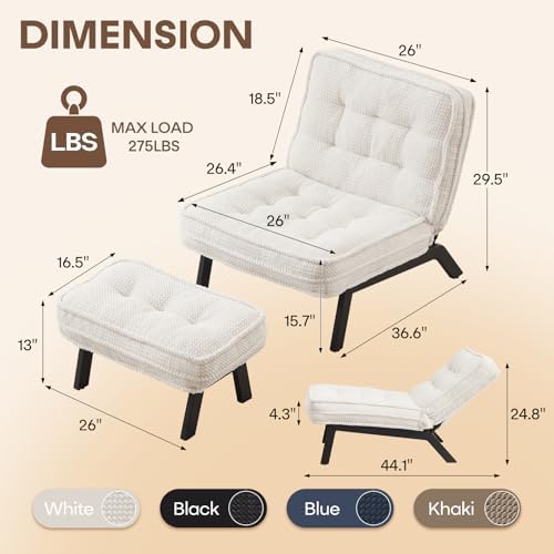 ANJ 3-Position Adjustable Accent Floor Chair with Ottoman, Ergonomic Stable L...