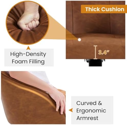 Yaheetech Faux Leather Vanity Chair with Wheels, Tufted Seat, Retro Brown