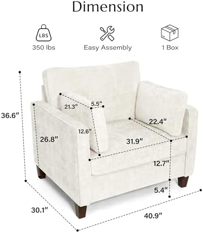 Luxury Oversized Accent Reading Armchair Set of 2, 41", Chenille, Beige