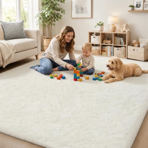 PLHXFR 8x10 Area Rugs Living Room: Fluffy Bedroom Rug Shag Carpet White