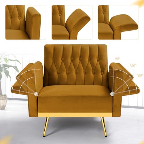 Velvet Accent Chair w/Ottoman & Adjustable Backrest, Ginger