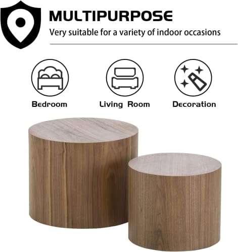 Round Coffee Table Set of 2, Nesting Coffee Table and End Table Set Wood Smal...