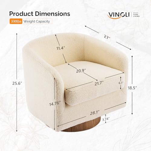 VINGLI 360°Swivel Accent Chair with Engineered Wood Base and Removable Cushio...
