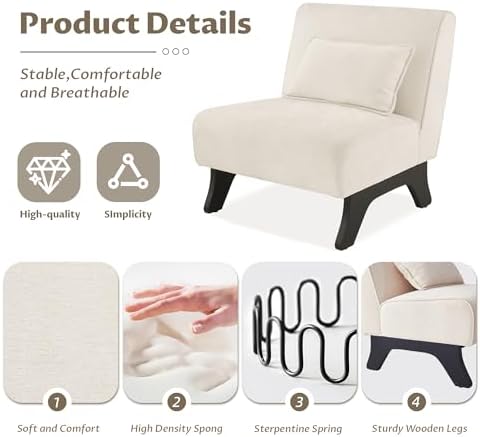 Armless Accent Chair Comfy Upholstered Modern Living Room Side Chair