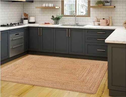 KEMA Jute Braided Hand Woven Area Rug - 6x9 Feet, Natural
