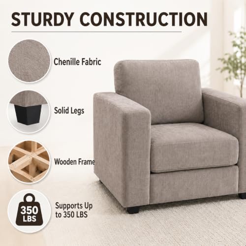 39" Oversized Accent Chair, Chenille Armchair, Brown