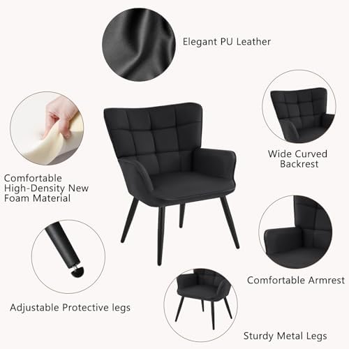 Furniliving PU Leather Armchair, Modern Mid Century Accent Chair with Backres...