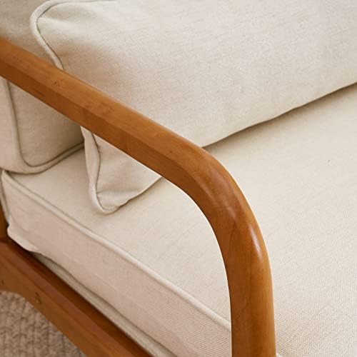 Bonnlo Fine Linen Beige Mid Century Modern Accent Chair, Soild Wood Padding L...