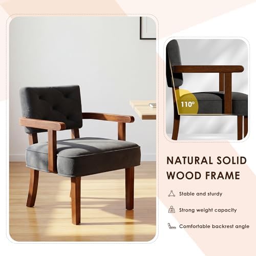 Accent Chairs Set of 2, Mid-Century Modern Arm Chairs with Wood Arms