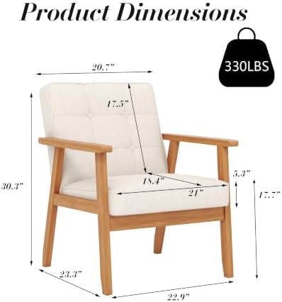 KCC Mid-Century Modern Linen Fabric Accent Chair for Living Room,Beige