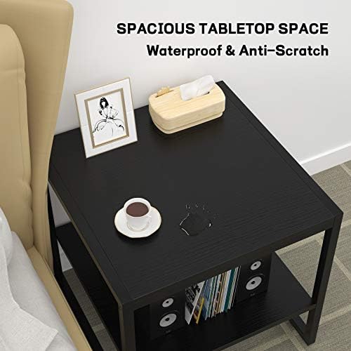 Homieasy End Table, 20 Inch Square Side Table, Mini Fridge Stand, Black
