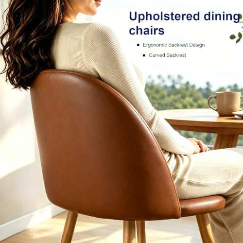 Lightdot Modern PU Leather Dining Chairs Set of 2 Brown Kitchen Side Chairs