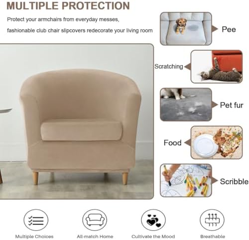 Velvet Club Chair Slipcover 2 Piece Swivel Barrel Chair Covers Slipcover Tub ...