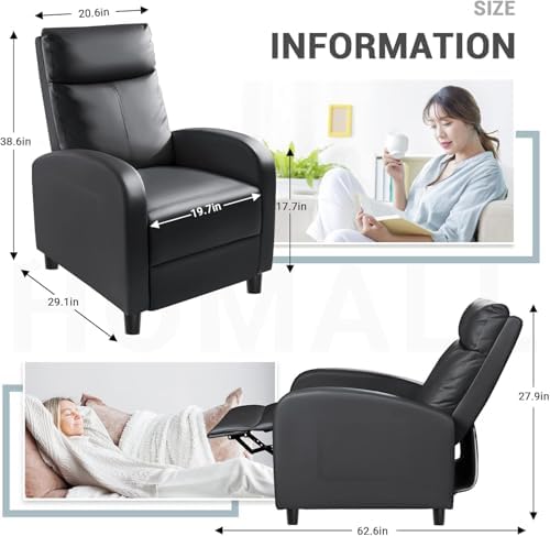 Homall Recliner Chair, Recliner Sofa Leather for Adults Dark Black Recliner