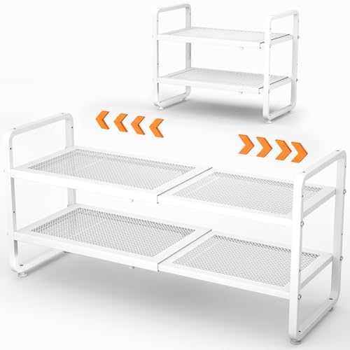 Expandable Metal Shoe Rack for Closet, Entryway & Garage, 2-Tier, White |...