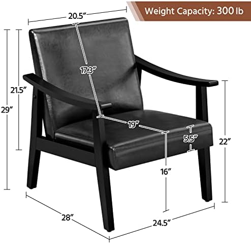 Yaheetech Accent Chairs Set of 2, Mid-Century Faux Leather Armchairs, Black