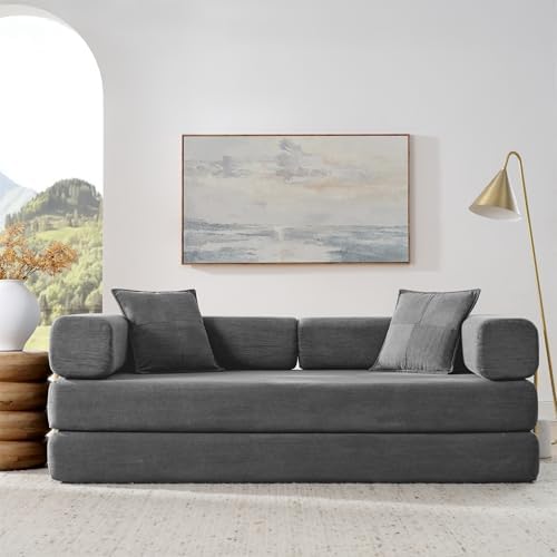 4-in-1 Folding Convertible Sofa Bed, 78 Inch Boneless Couch with Fixed-Shape ...