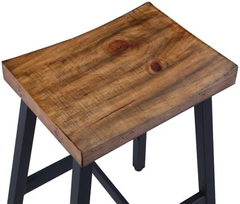 KORZEY Wood Counter Bar Stools Set of 3, Industrial Barstools with Rustic Sad...