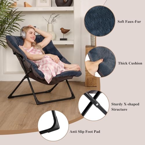 Comfy Saucer Chair for Adults, Soft Faux Fur Bedroom Chair, Accent Dorm Chair...