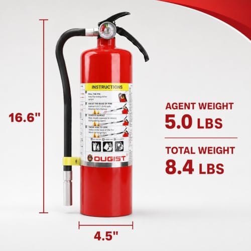 Ougist ABC Dry Chemical Fire Extinguisher, 5 lb, 3-A:40-B:C Rated, for Home, ...