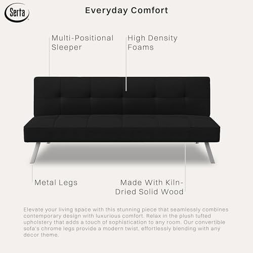 Serta® Rane Futon Sofa Bed 66.1", 3-in-1 Convertible Couch Sleeper for S...