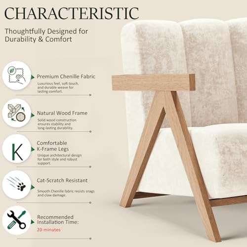 Modern Accent Chair for Living Room Bedroom,Comfy Chenille Reading Chair with...