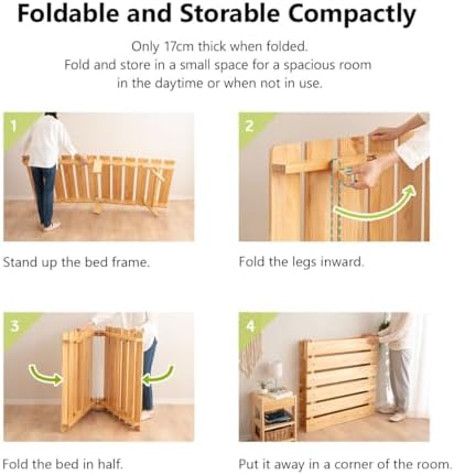EMOOR Foldable Wood Slatted Floor Bed Frame OSMOS Twin Solid Pine (Earth-Natu...