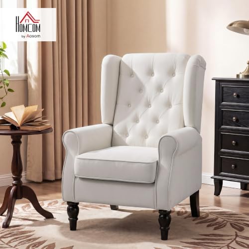 HOMCOM Comfy Accent Chair for Living Room, Wingback Armchair, Cream White