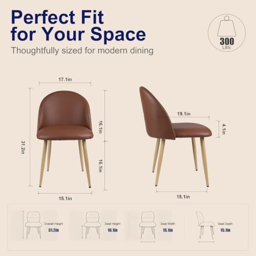 Lightdot Modern PU Leather Dining Chairs Set of 2 Brown Kitchen Side Chairs