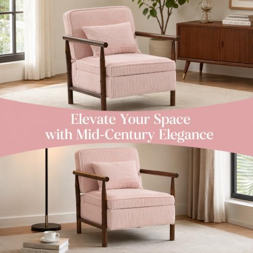 Komene Mid Century Modern Storage Chair with Ottoman, Upholstered Accent Armc...