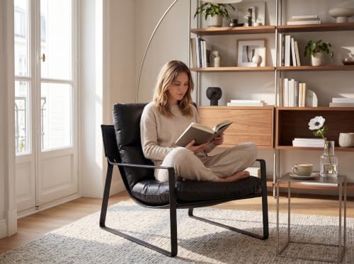 HEAH-YO Modern PU Leather Accent Armchair, Upholstered Living Room Chair with...