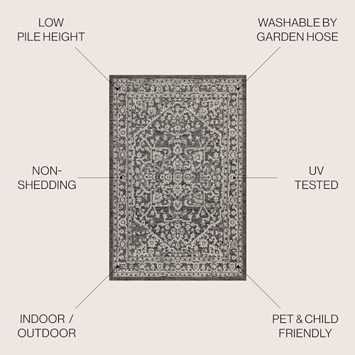 JONATHAN Y Boho Medallion Indoor Outdoor Area Rug 4X6 Black/Gray, Malta Textu...
