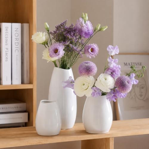 hjn Ceramic Vase Set of 3 White Flower Vase for Home Decor, Modern Decorative...