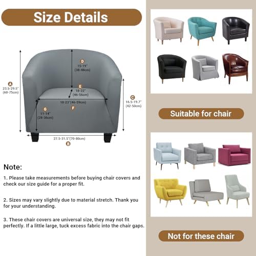 Club Chair Slipcover 1 Piece, 2Pack Round Soft Armchair Sofa Cover, Thick Dar...
