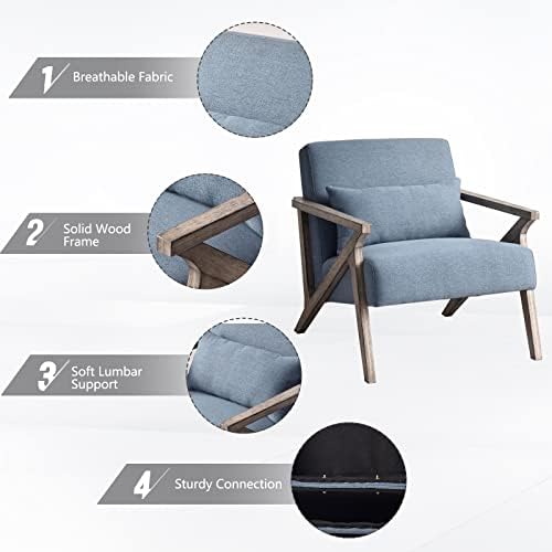 INZOY Mid Century Modern Chair with Wood Frame, Upholstered Armchair with Wai...