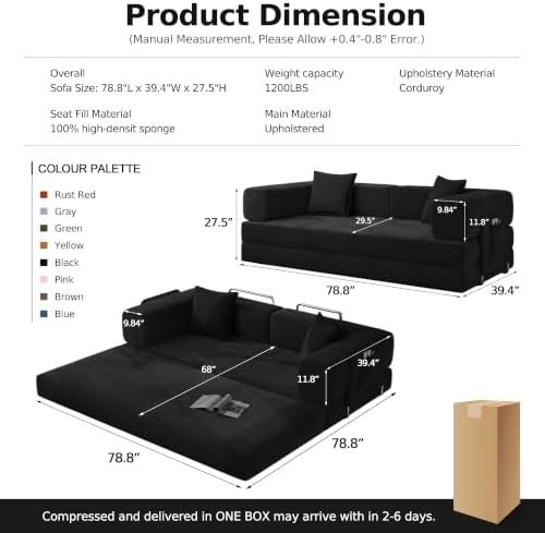 MoonSpeak 78.8'' Futon Sofa Bed, Boneless Couches for Living Room