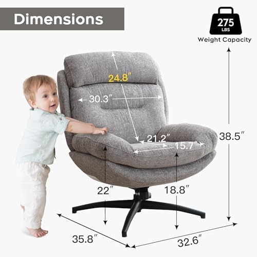 Swivel Accent Chair with Ottoman Set for Living Room, Chenille Comfy Reading ...