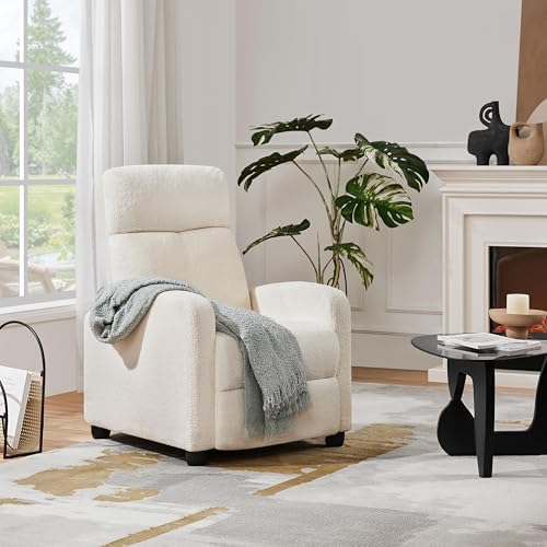 Topeakmart Boucle Recliner Chair Home Theater Seating with Footrest Ivory